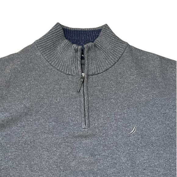 Nautica Embroidered Logo XXL Gray Quarter Zip Cotton Pullover Sweater - Picture 5 of 7